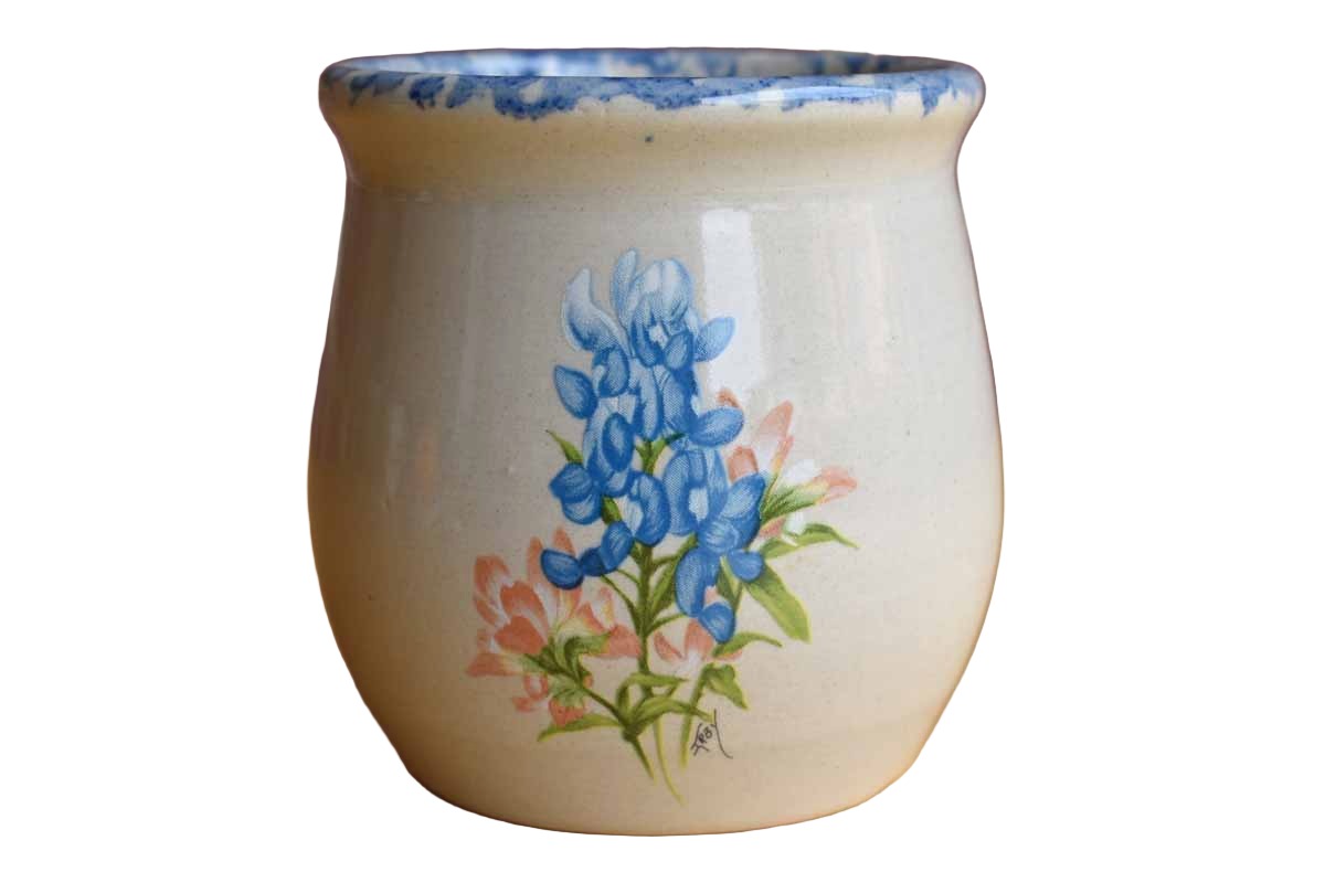 Yesteryears Pottery (Texas, USA) Hand Turned Ceramic Cup with Painted Bluebonnets