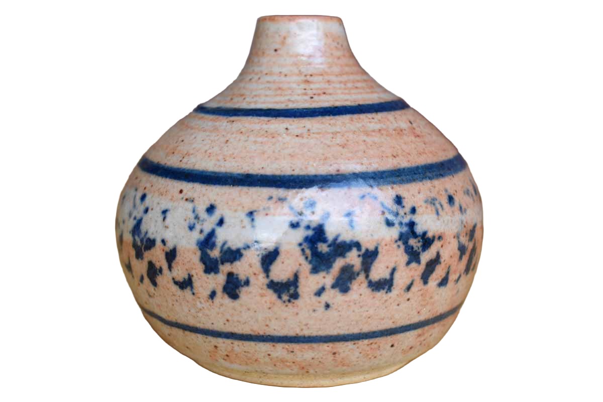 Small Orange and Dark Blue Stoneware Bud Vase