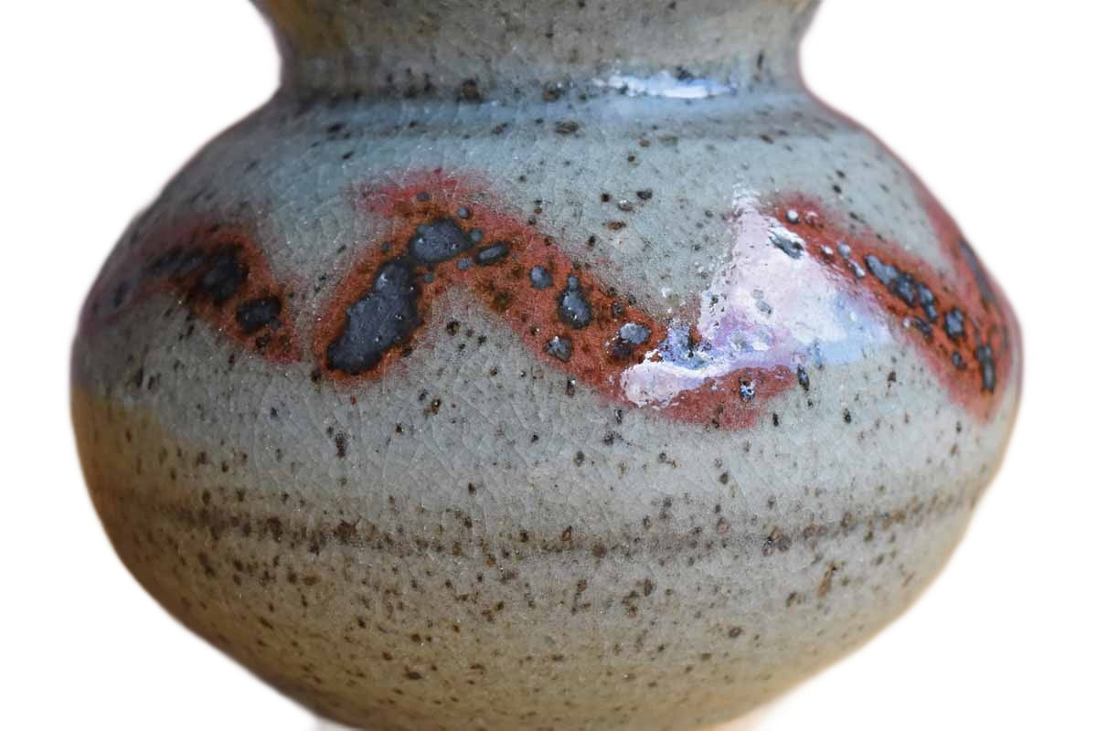 Rounded Stoneware Vase with Maroon and Green Glazes