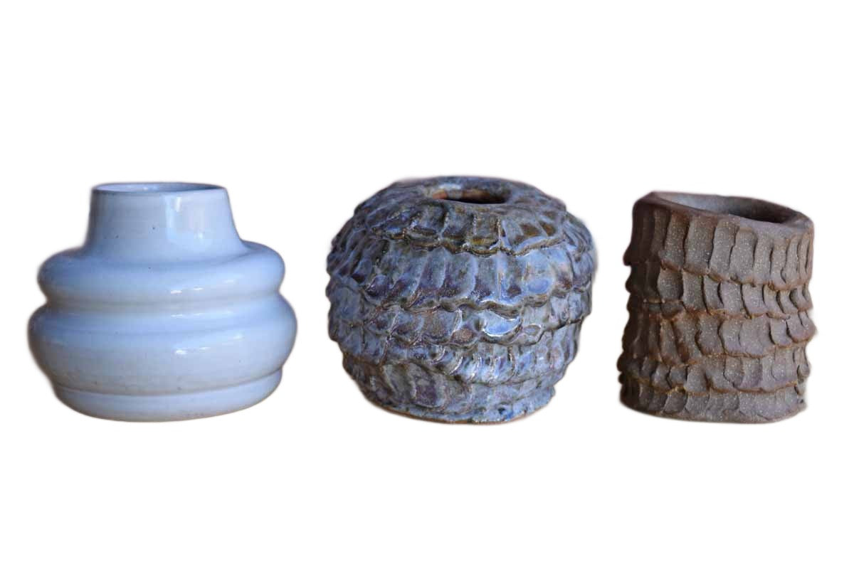 Set of Three Unique Stoneware Pencil and Pen Cups