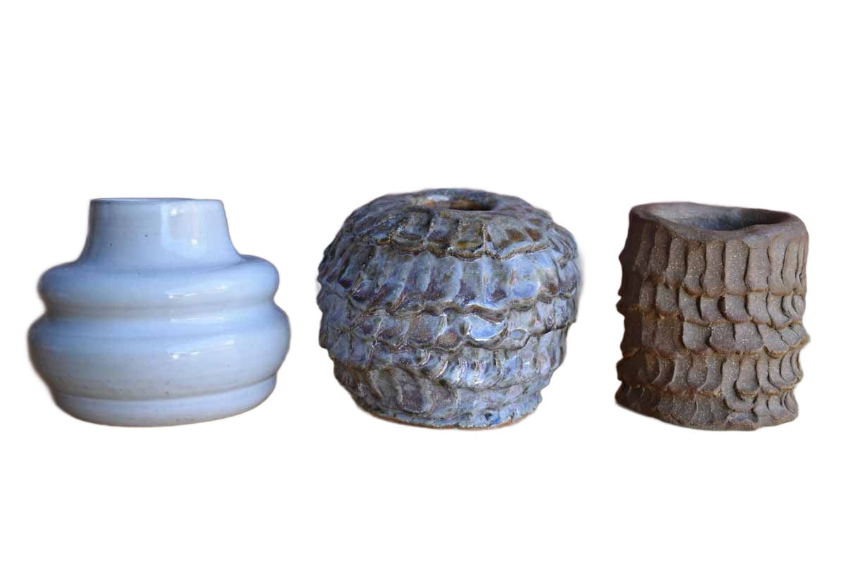 Set of Three Unique Stoneware Pencil and Pen Cups