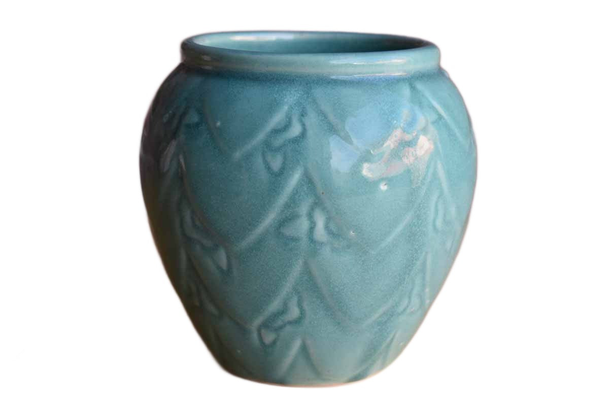 Ceramic Ovoid Turquoise Vase or Pencil Cup with Pointed Layers