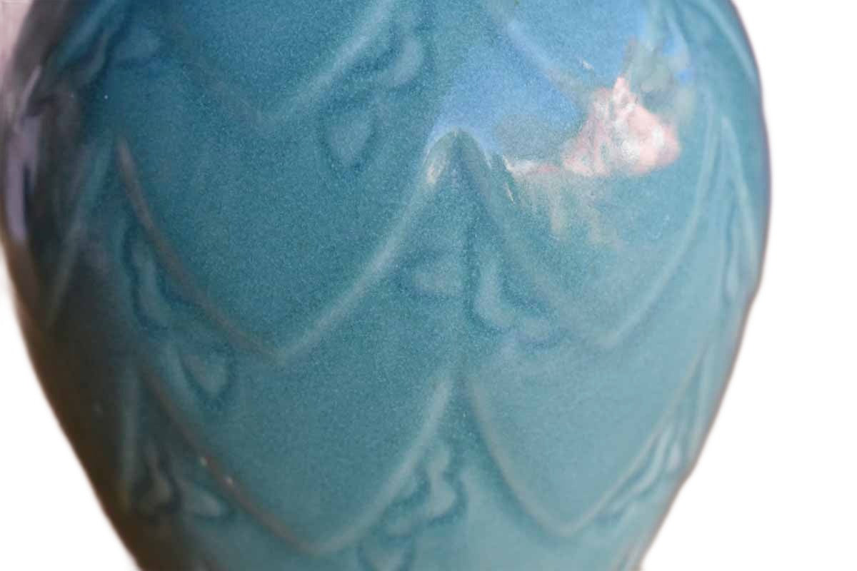 Ceramic Ovoid Turquoise Vase or Pencil Cup with Pointed Layers
