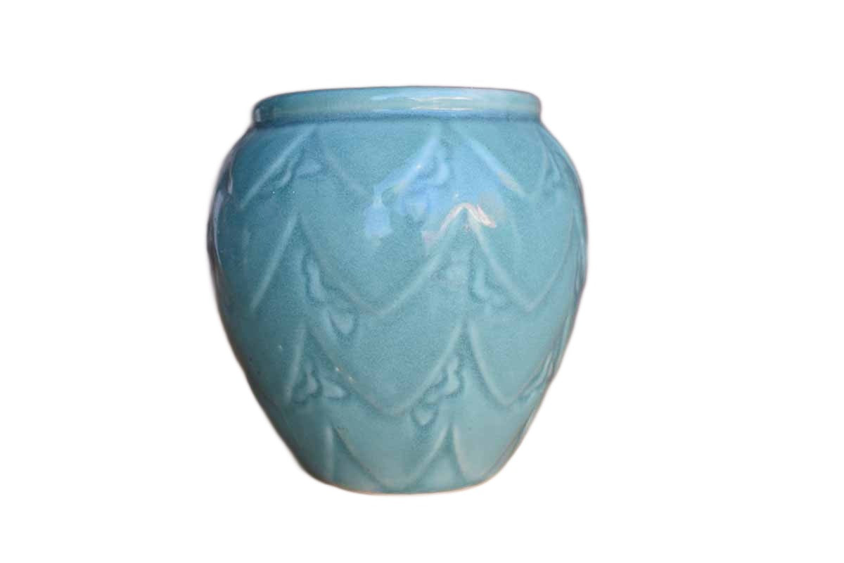 Ceramic Ovoid Turquoise Vase or Pencil Cup with Pointed Layers