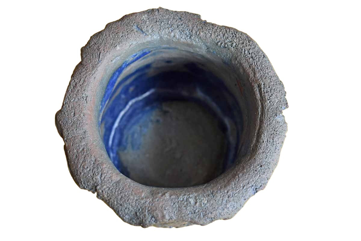 Craggy and Raw Stoneware Pencil Cup with Blue Slashes and Gashes
