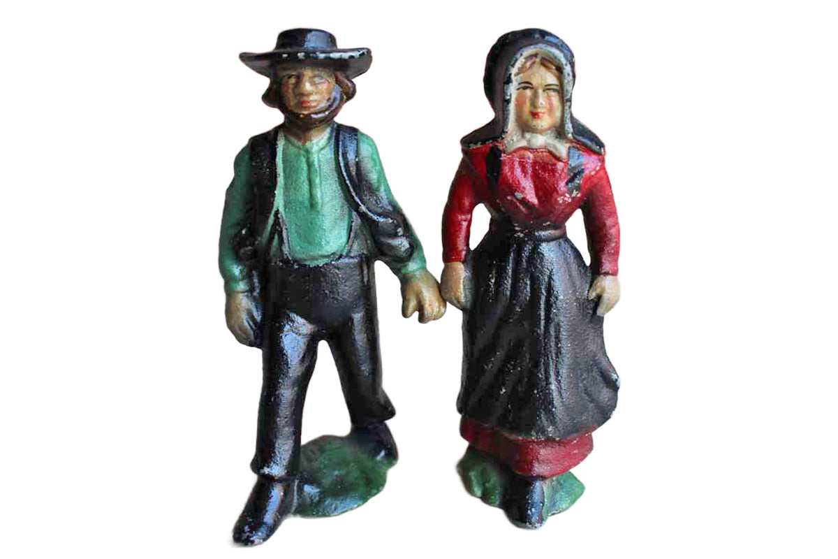 Cast Iron Amish Couple Figurines