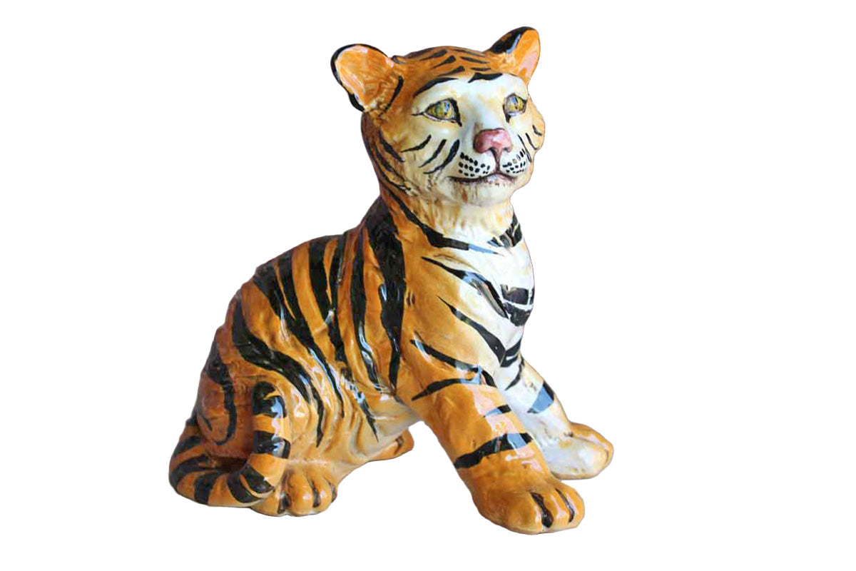 Paolo Marioni Ceramiche D'Arte (Italy) Handmade Ceramic Sitting Tiger Figurine