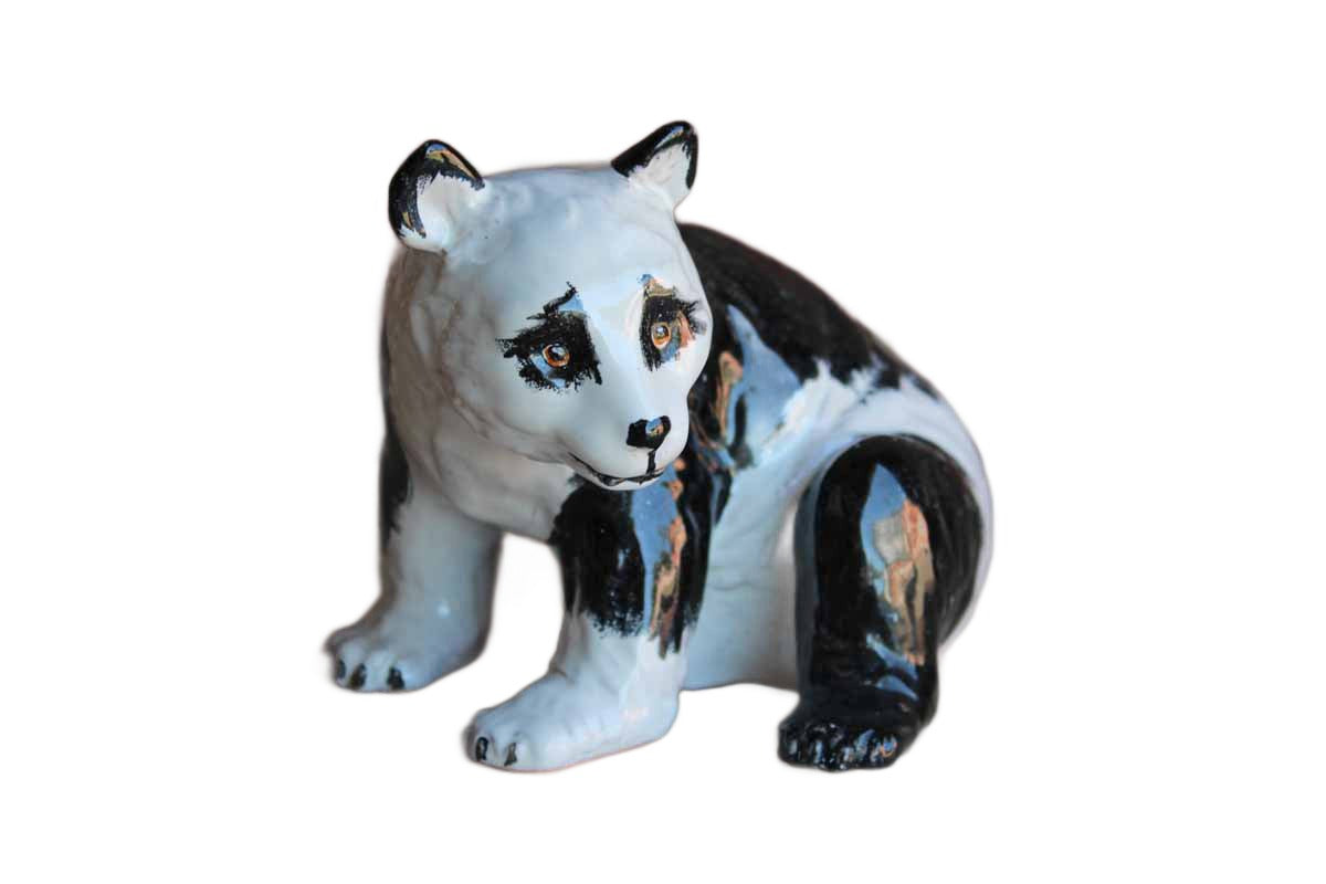 Handmade and Painted Ceramic Panda Bear Figurine, Made in Italy