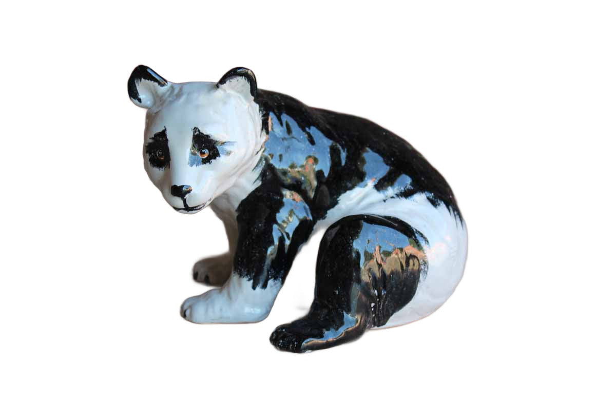 Handmade and Painted Ceramic Panda Bear Figurine, Made in Italy