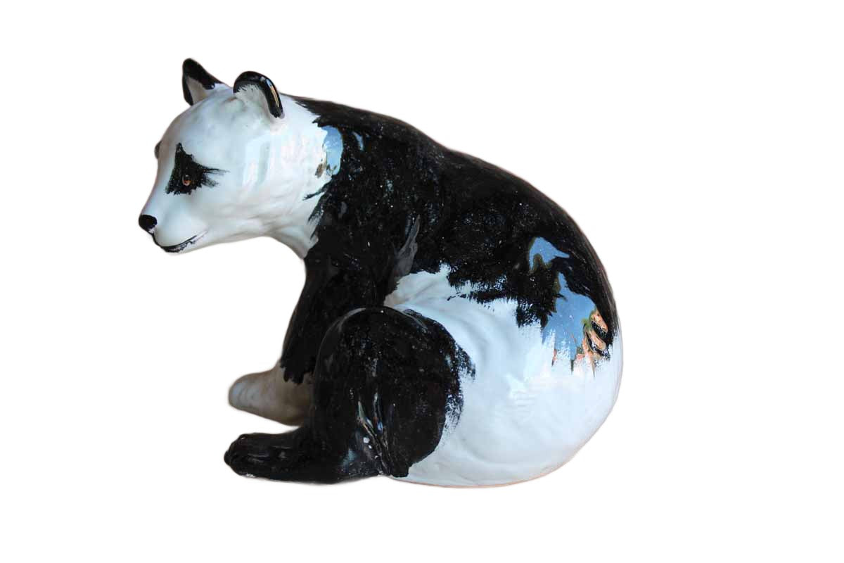 Handmade and Painted Ceramic Panda Bear Figurine, Made in Italy
