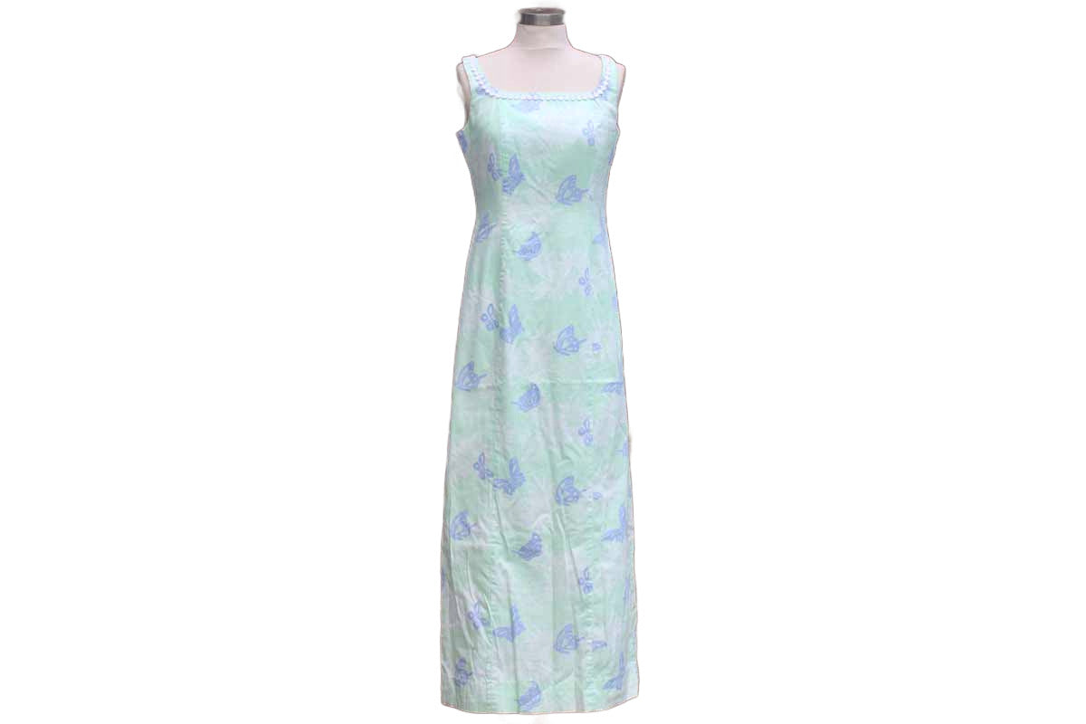 USA vintage flower mint green long dress