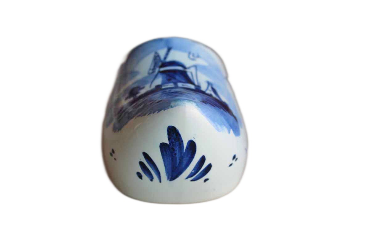 Delft (Holland) Blue and White Ceramic Clog Planter with Flowers and Windmill Design