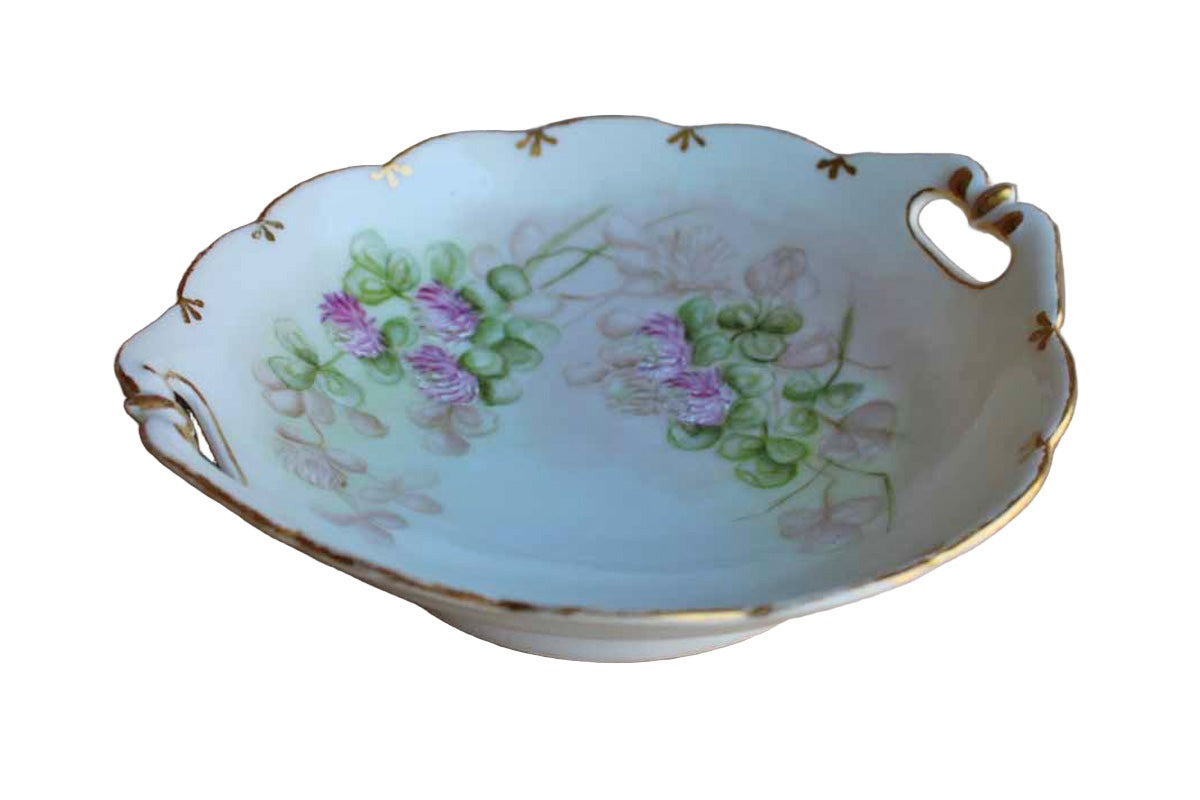 Porcelain Bowl with Scalloped Gold Rim and Hand Painted Pink Flowers