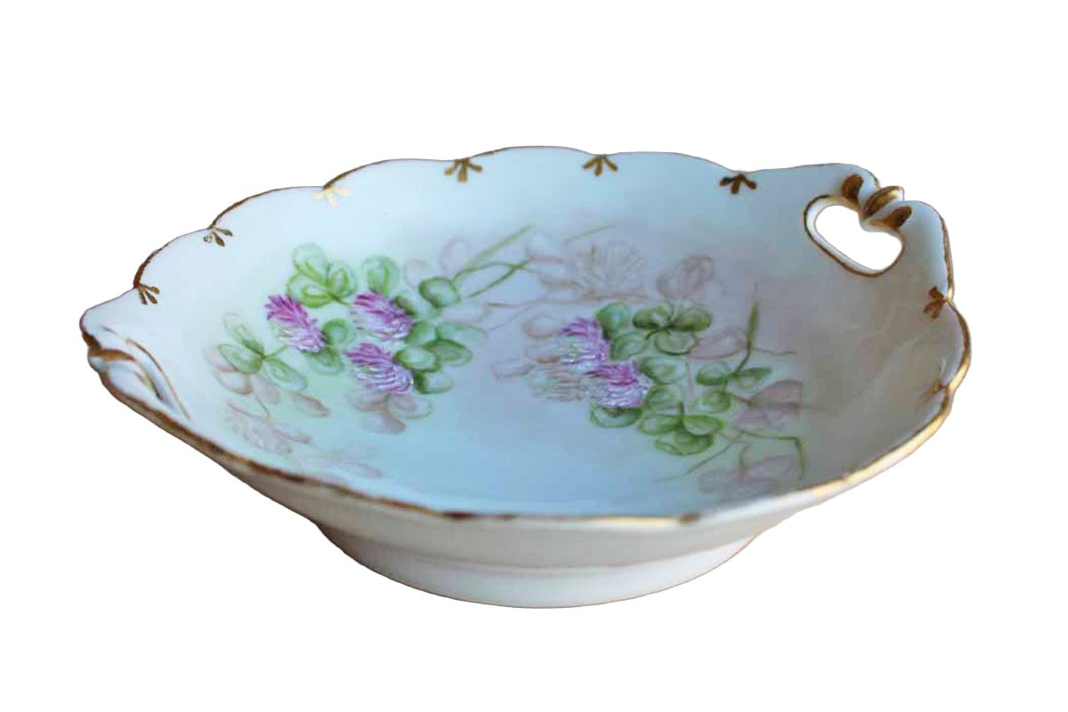 Porcelain Bowl with Scalloped Gold Rim and Hand Painted Pink Flowers