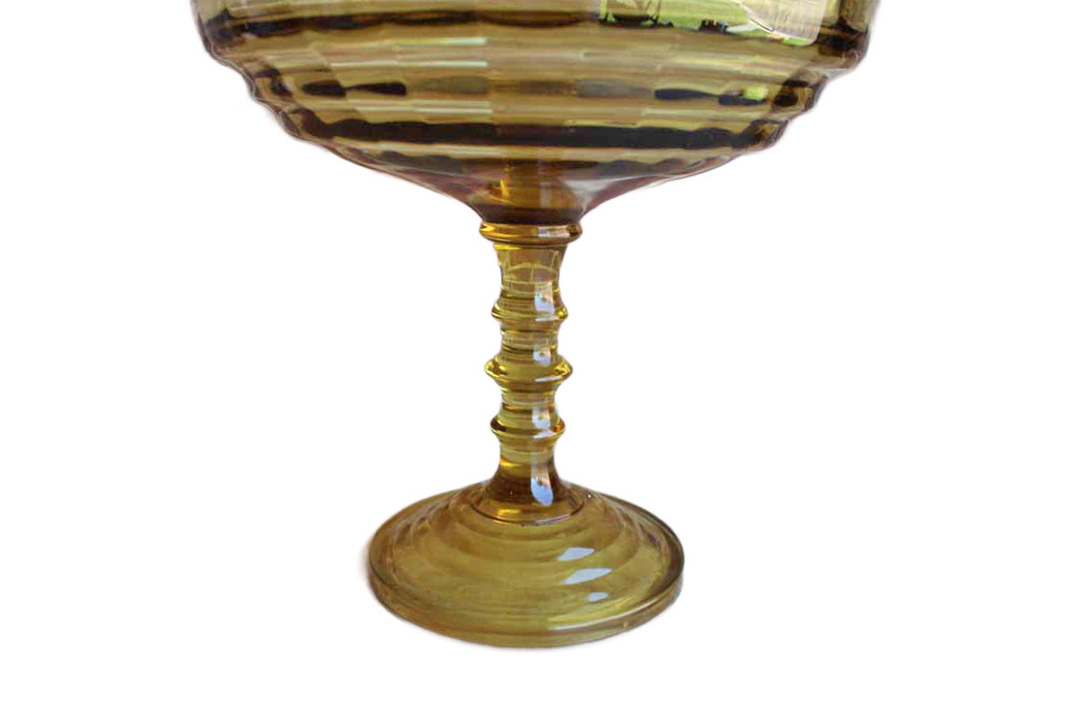 Gold Glass Centerpiece with Cut Glass Bowl and Stacked Wafer Stem (Pickup Only)