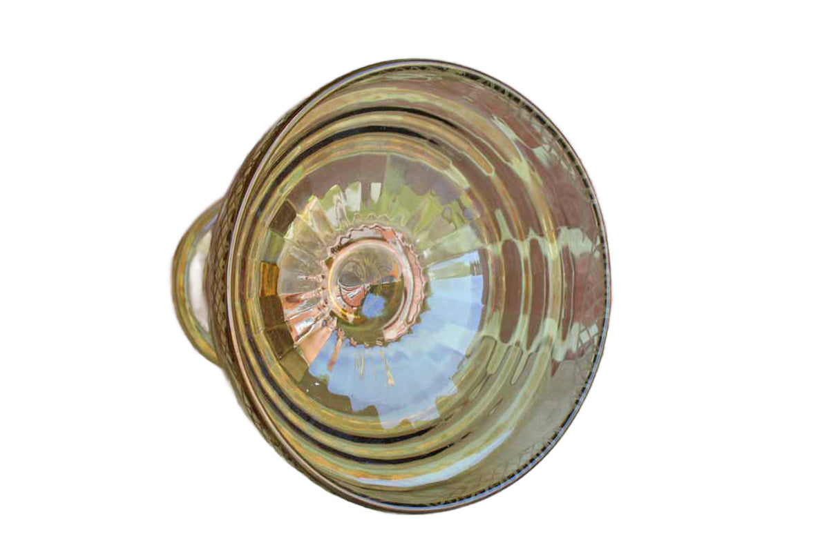 Gold Glass Centerpiece with Cut Glass Bowl and Stacked Wafer Stem (Pickup Only)