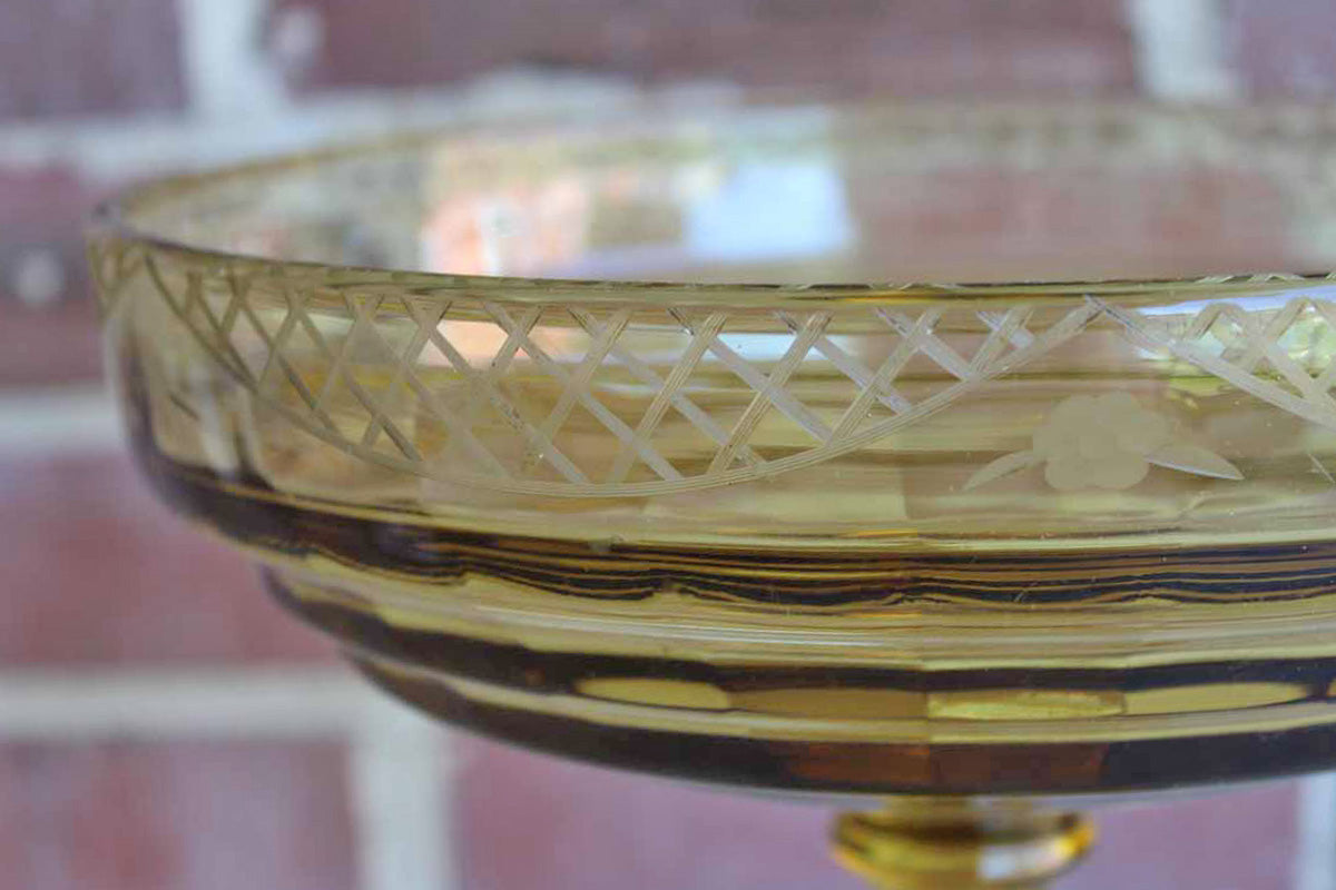 Gold Glass Centerpiece with Cut Glass Bowl and Stacked Wafer Stem (Pickup Only)