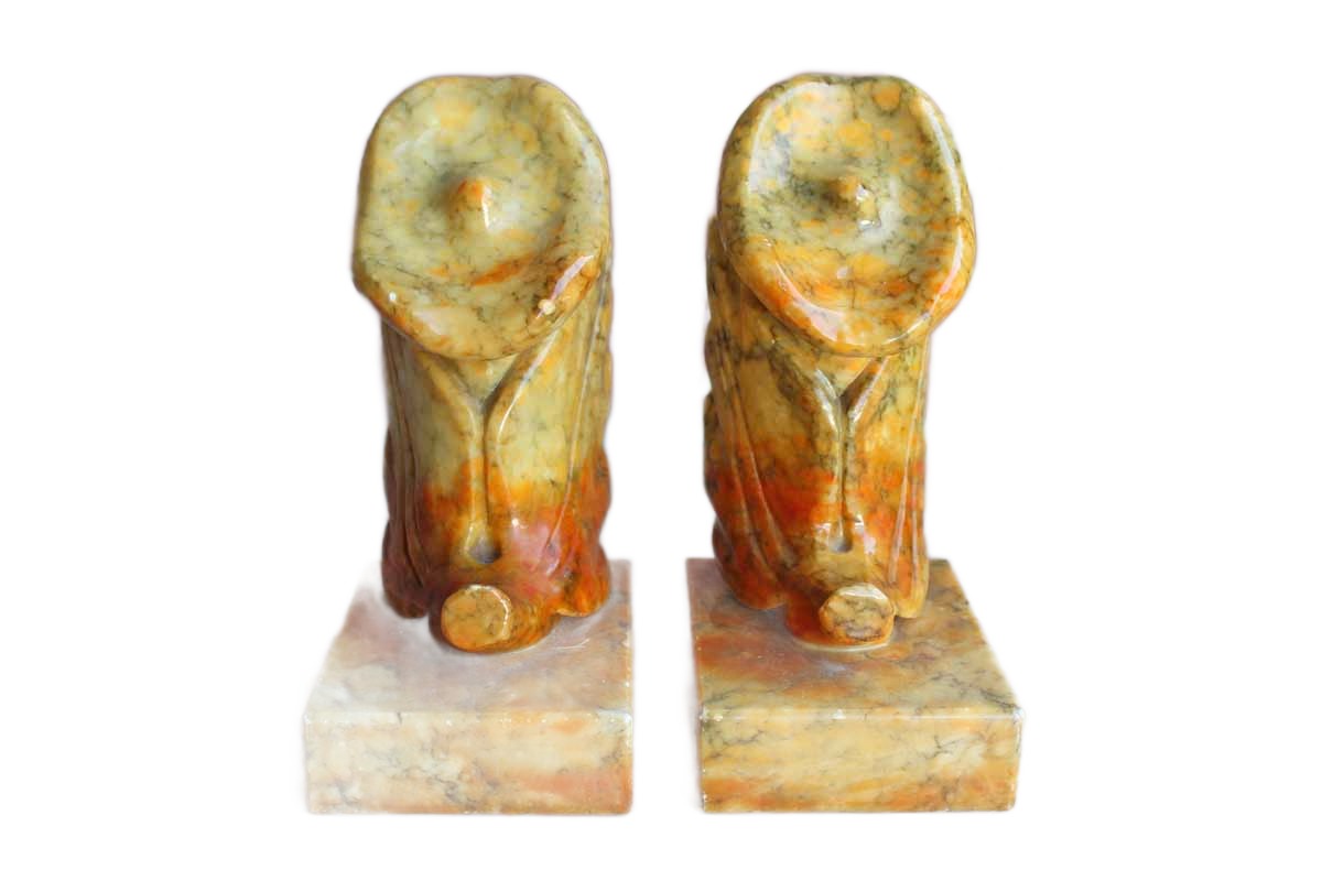 Hand Carved Orange, Red, and Yellow Alabaster Bookends Resembling Calla Lillies, Made in Italy