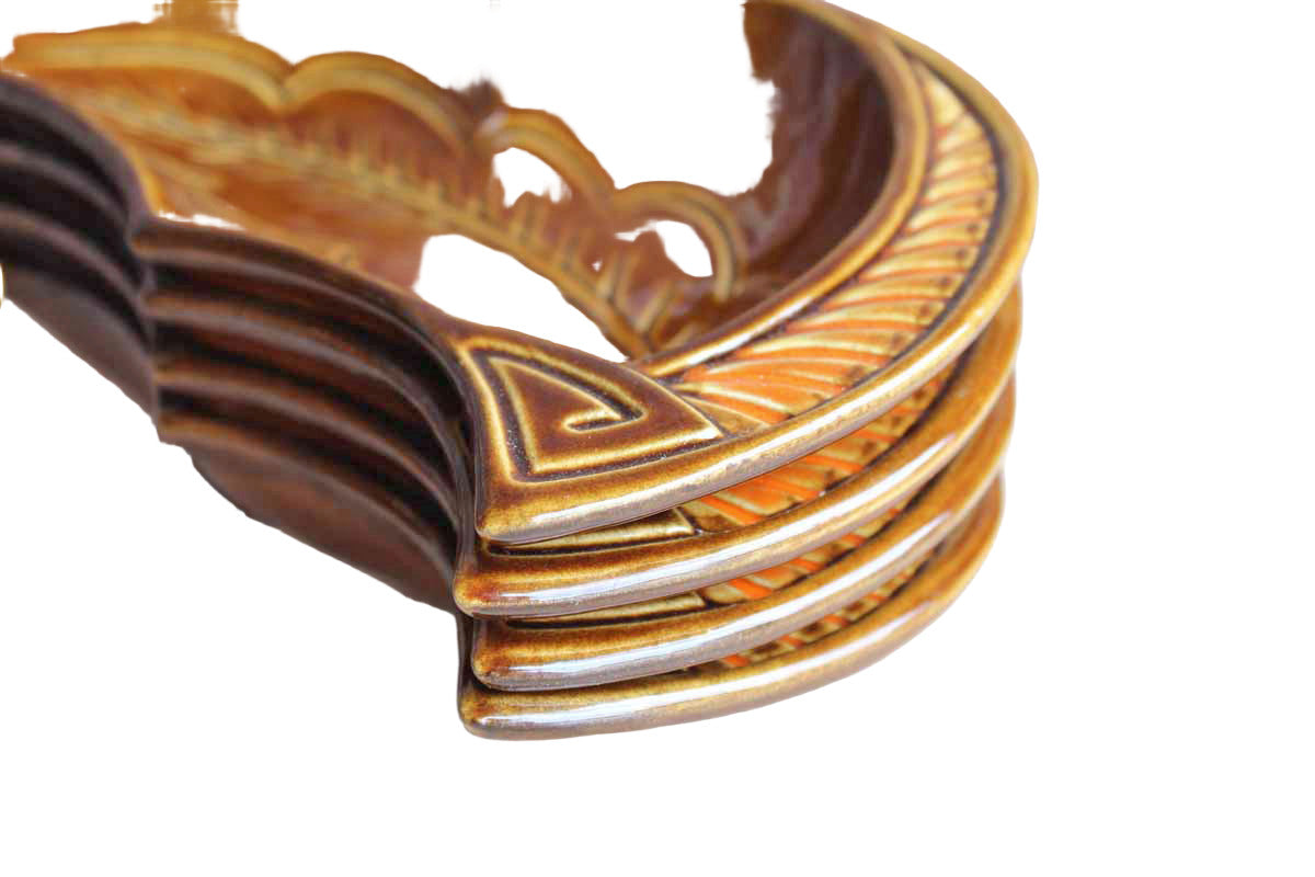 California Pottery (California, USA) Orange and Brown Glazed Lazy Susan Chip & Dip Server
