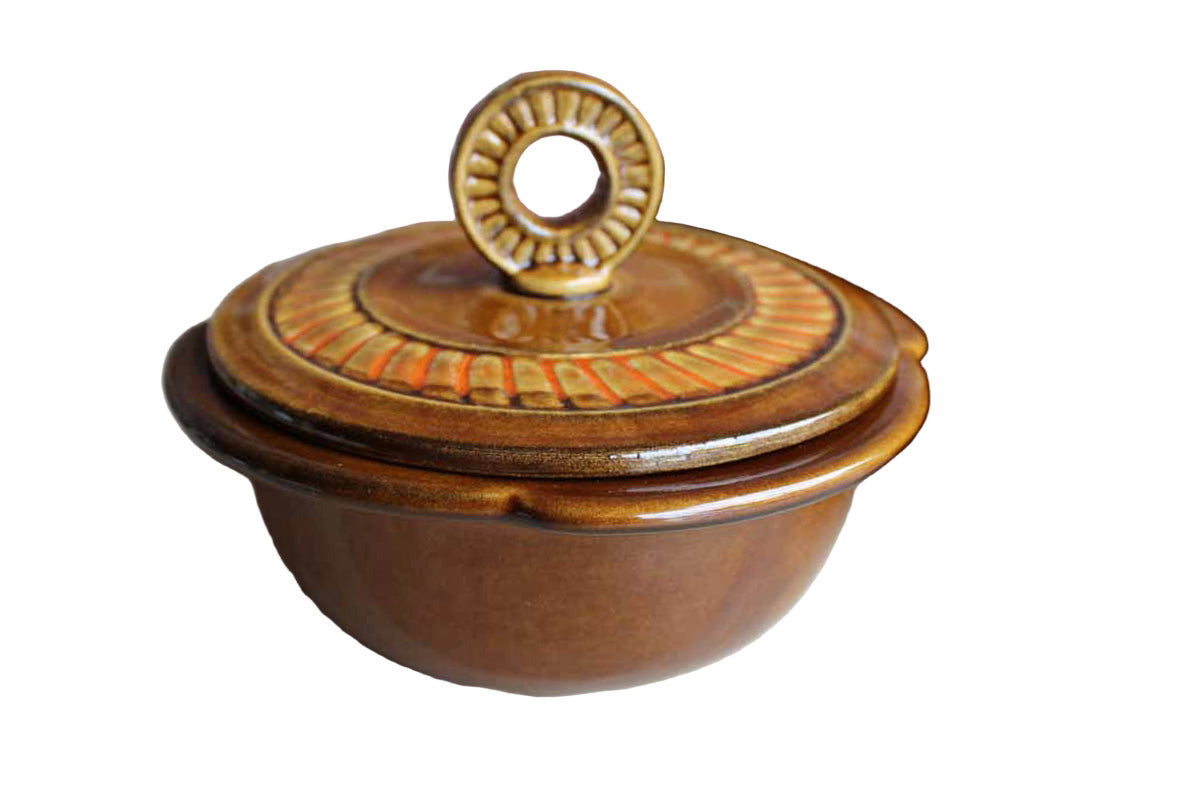 California Pottery (California, USA) Orange and Brown Glazed Lazy Susan Chip & Dip Server
