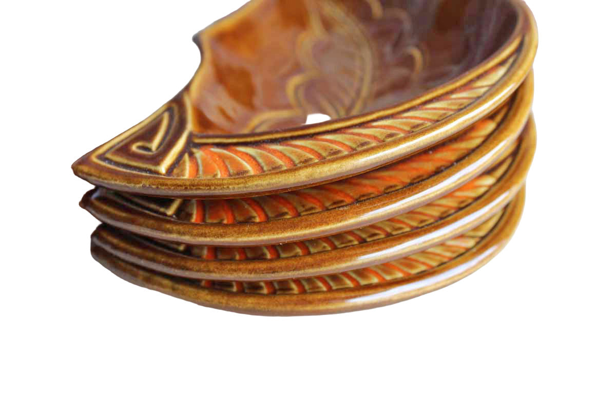 California Pottery (California, USA) Orange and Brown Glazed Lazy Susan Chip & Dip Server