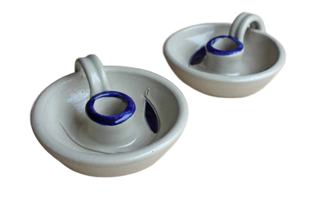 Williamsburg Pottery (Virginia, USA) Salt Glazed Stoneware Taper Candlesticks, A Pair