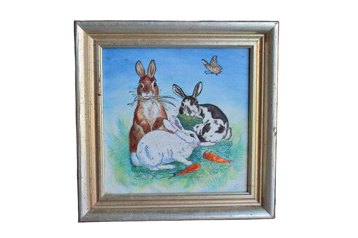 Hand-Painted Ceramic Framed Rabbit Tile