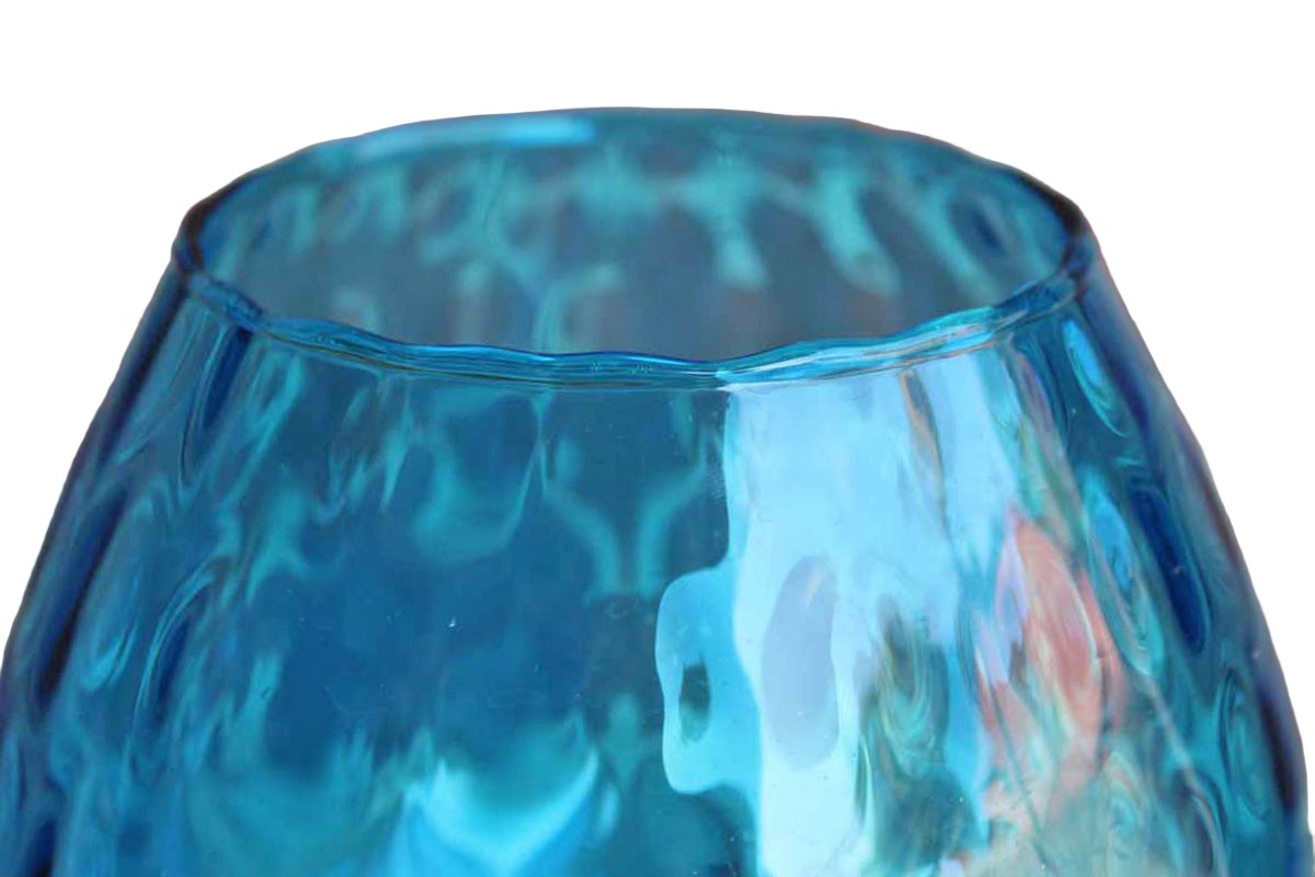 Empoli (Italy) Hand Blown Cobalt Blue Optic Glass Fishbowl Pedestal Vase