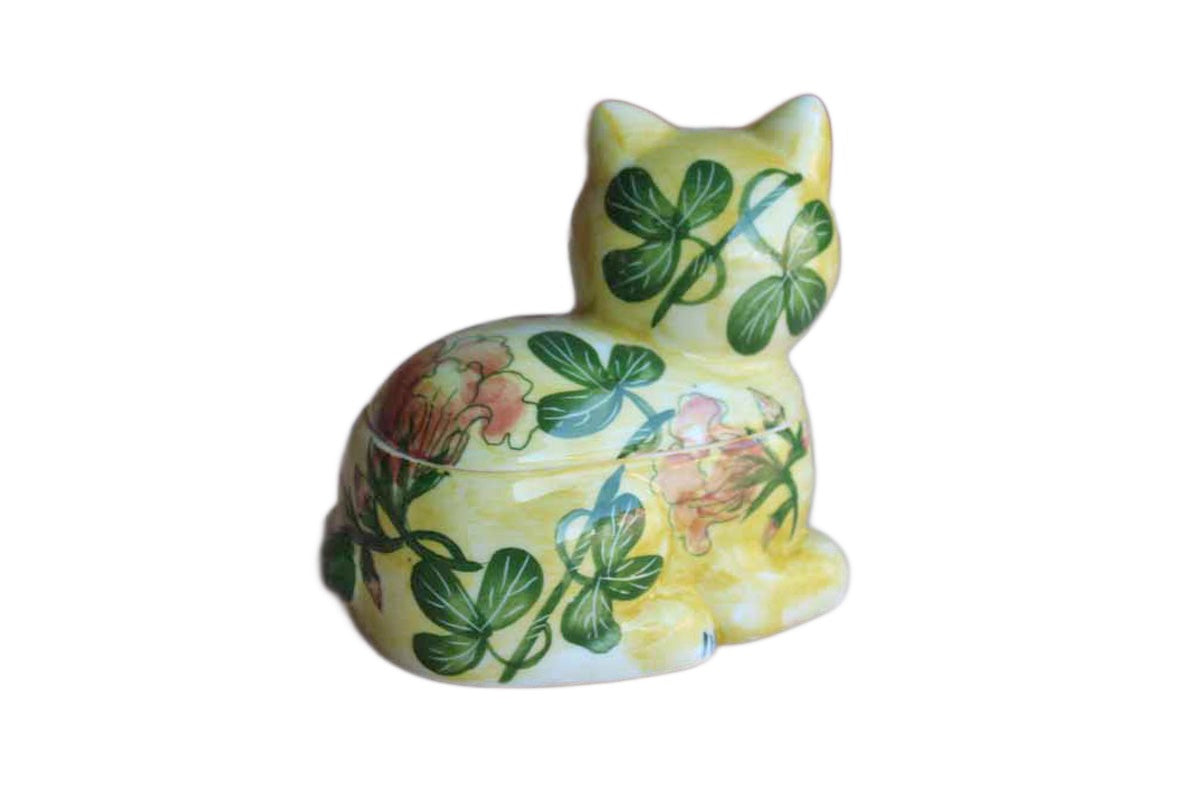Colorful Lidded Ceramic Cat Trinket Box, Handcrafted in Thailand