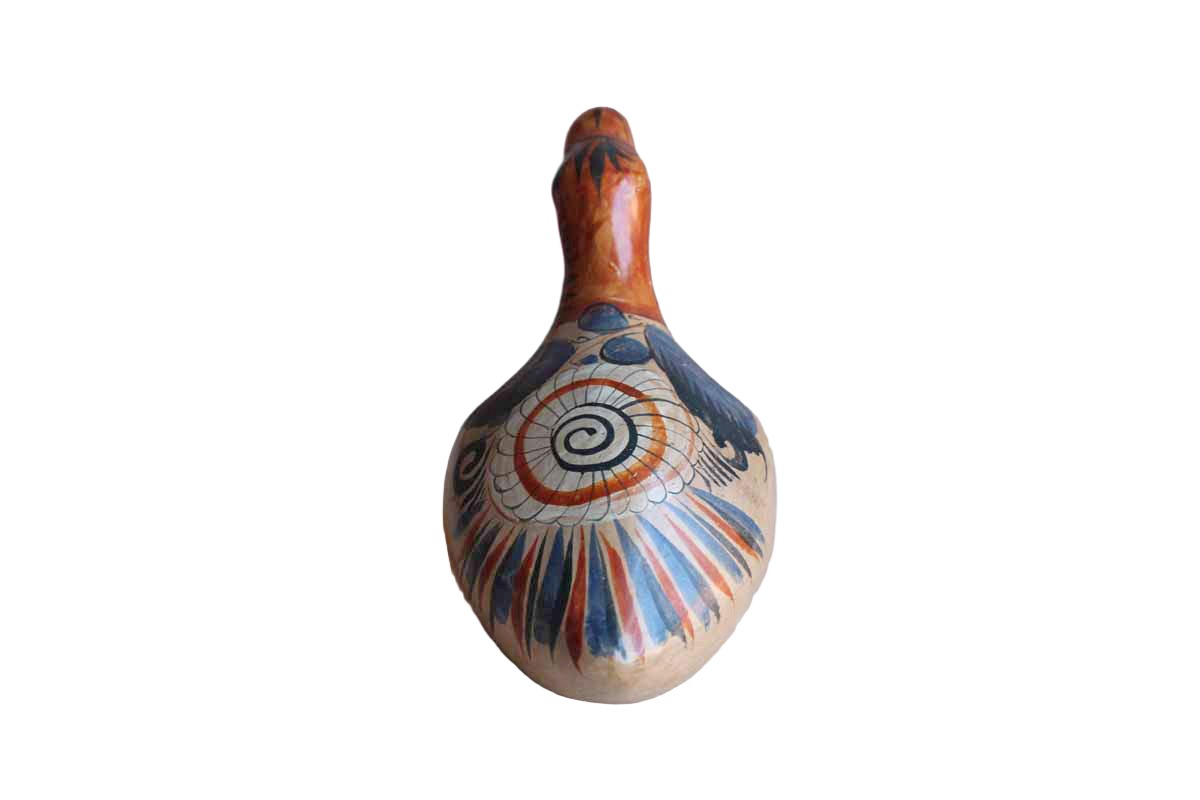 Mexican Folk Art Stoneware Duck Figurine with Hand-Painted Flowers