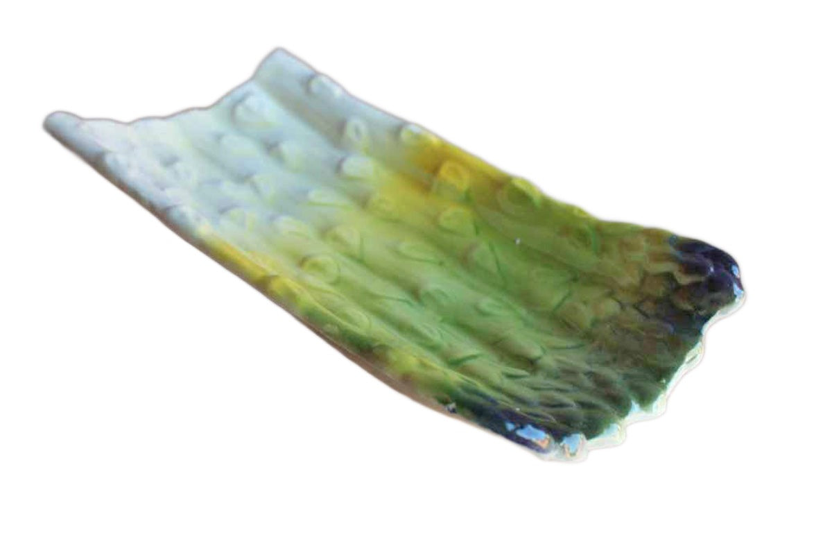 Ceramic Asparagus Dish Painted in Yellows and Greens