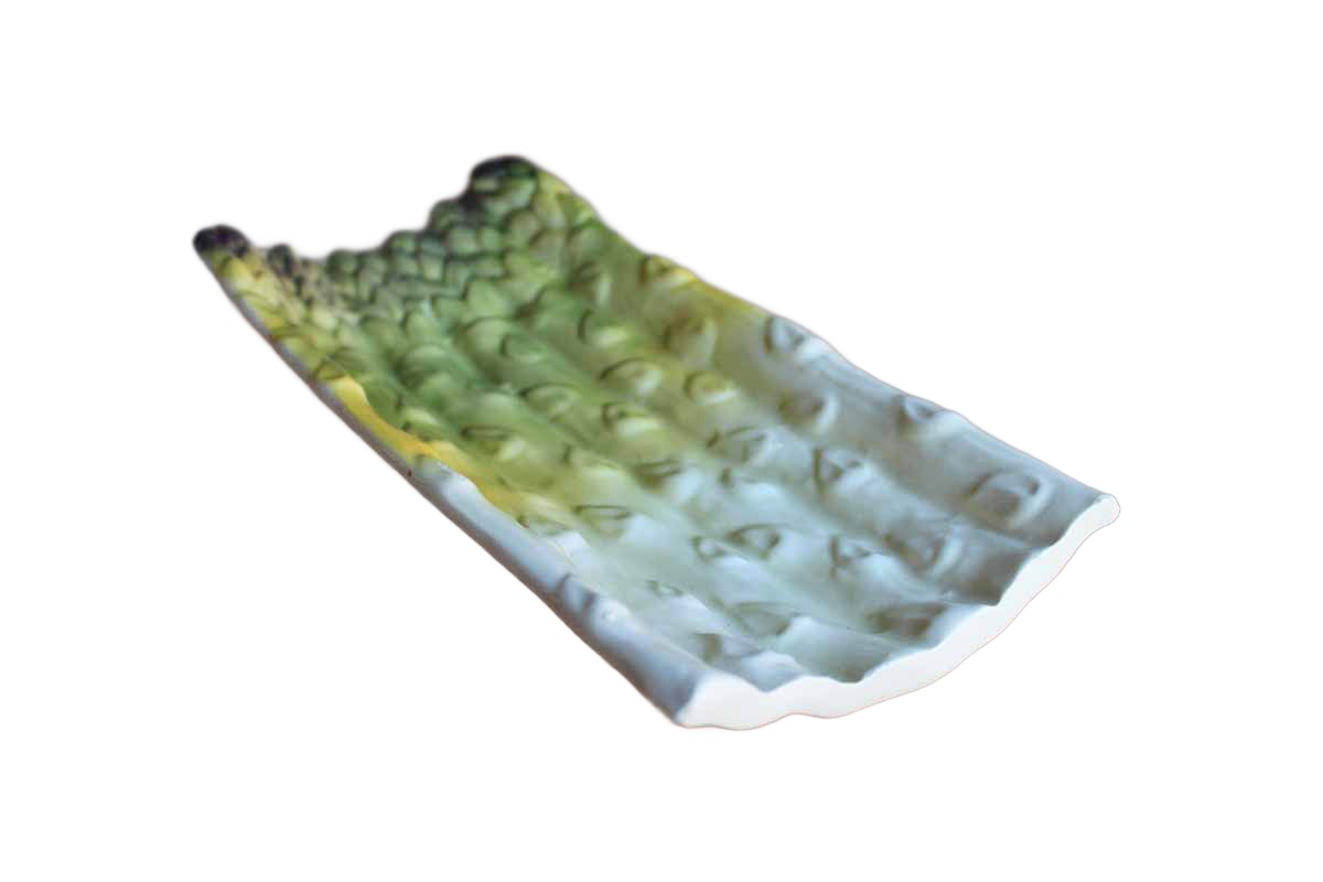 Ceramic Asparagus Dish Painted in Yellows and Greens