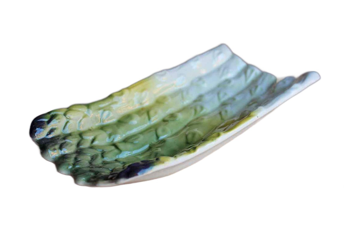 Ceramic Asparagus Dish Painted in Yellows and Greens