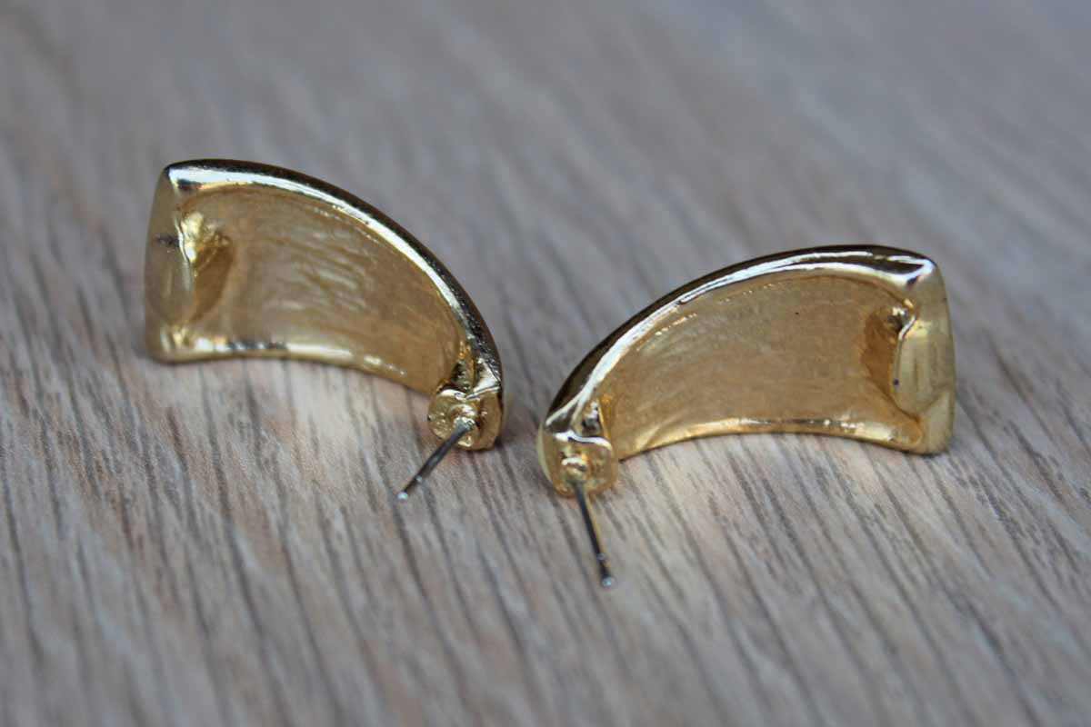 Gold Tone Colorfully Painted Enameled Pierced Earrings with Gently Curving Form