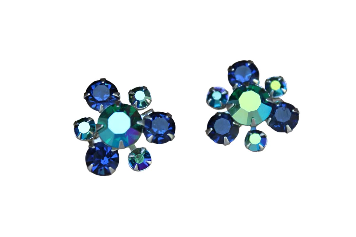 Blue Aurora Borealis Chaton Rhinestone Scatter Pins, A Pair