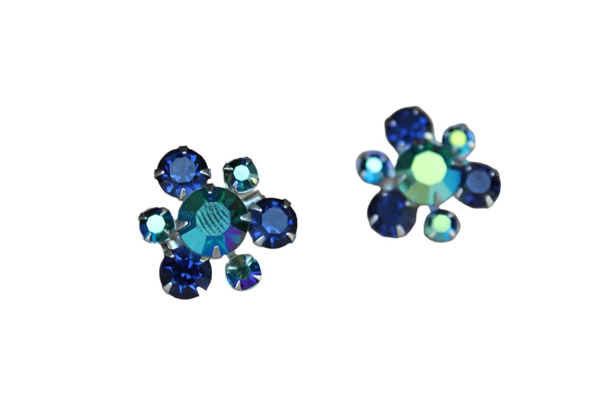 Blue Aurora Borealis Chaton Rhinestone Scatter Pins, A Pair