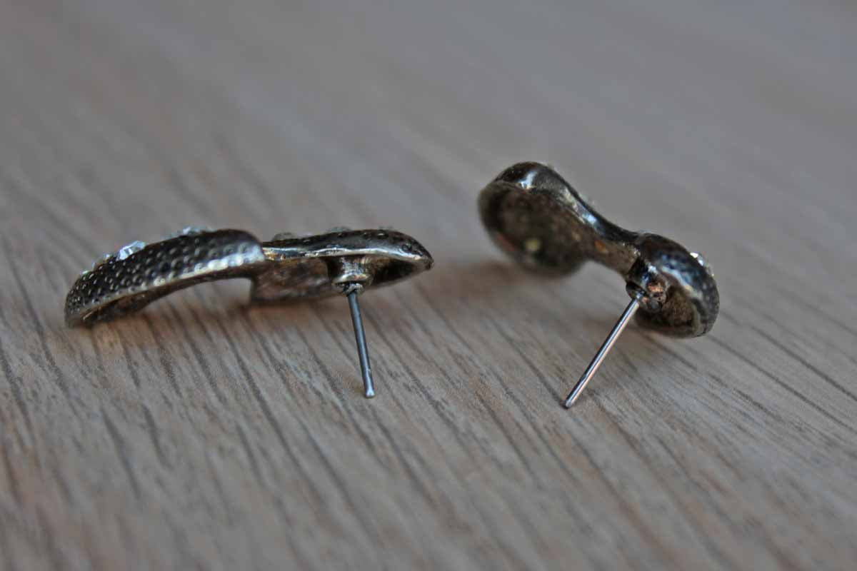 Organically Shaped Silver Rhinestone Pierced Earrings