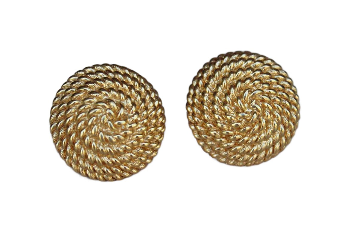 Monet (New York, USA) Gold Tone Non-Pierced Earrings with Embossed Coiled Rope Pattern