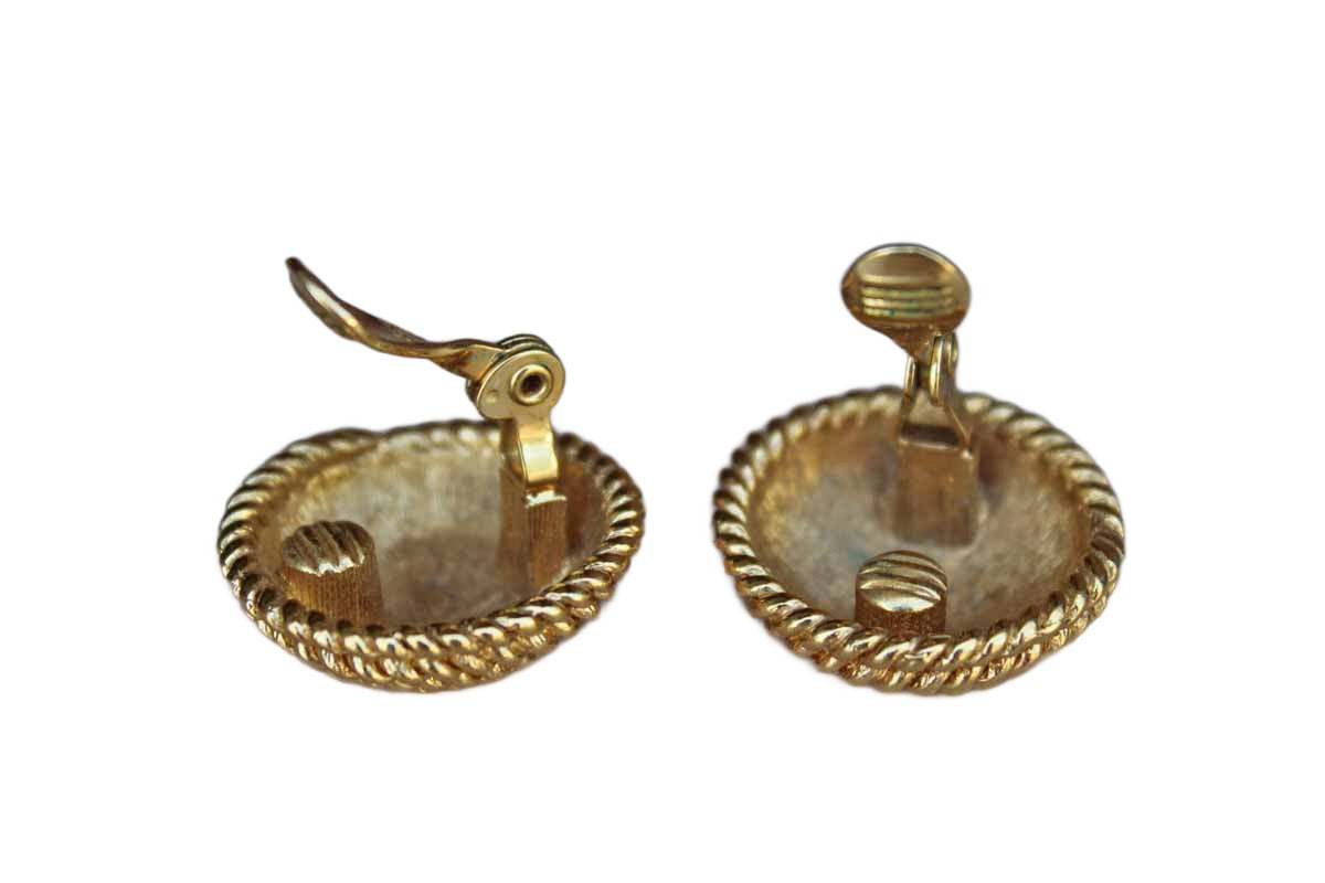 Monet (New York, USA) Gold Tone Non-Pierced Earrings with Embossed Coiled Rope Pattern