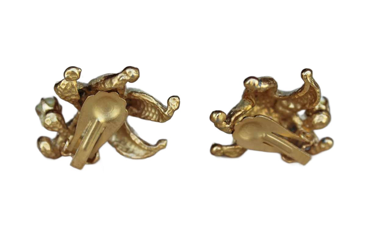 Large Gold Tone Starfish Non-Pierced Earrings with Pearl Accent