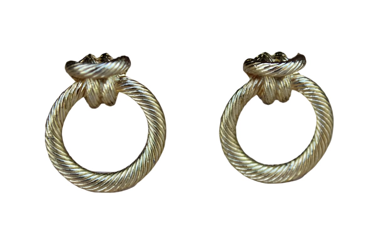 Gold Knotted Rope-Shaped and Textured Pierced Earrings