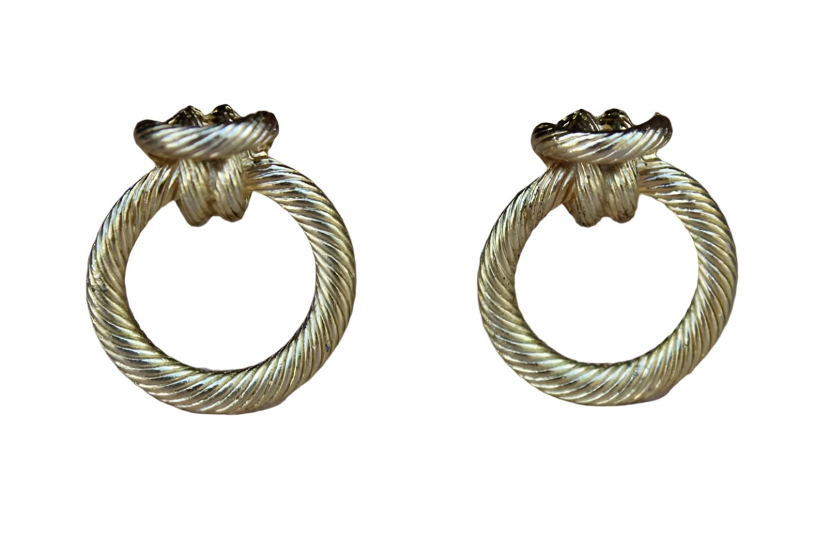 Gold Knotted Rope-Shaped and Textured Pierced Earrings