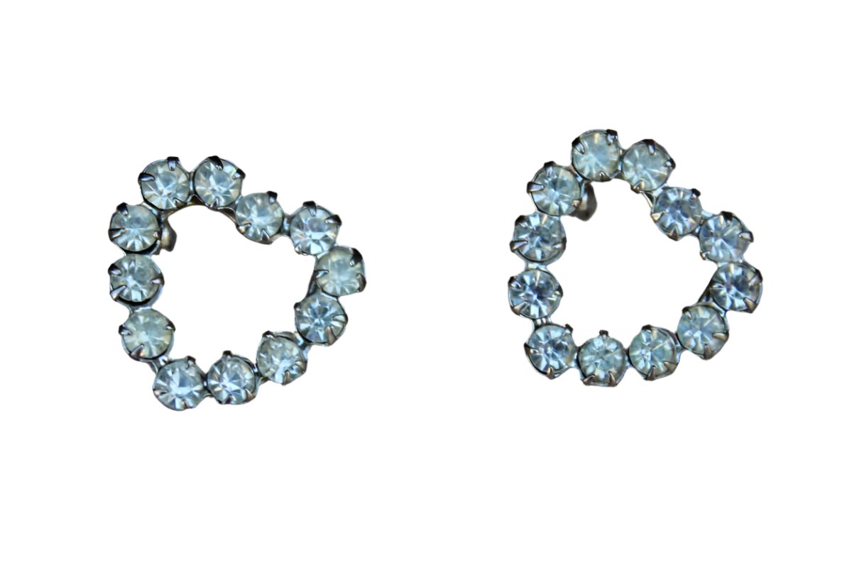 Heart Shaped Silver Rhinestone Scatter Pins, A Pair