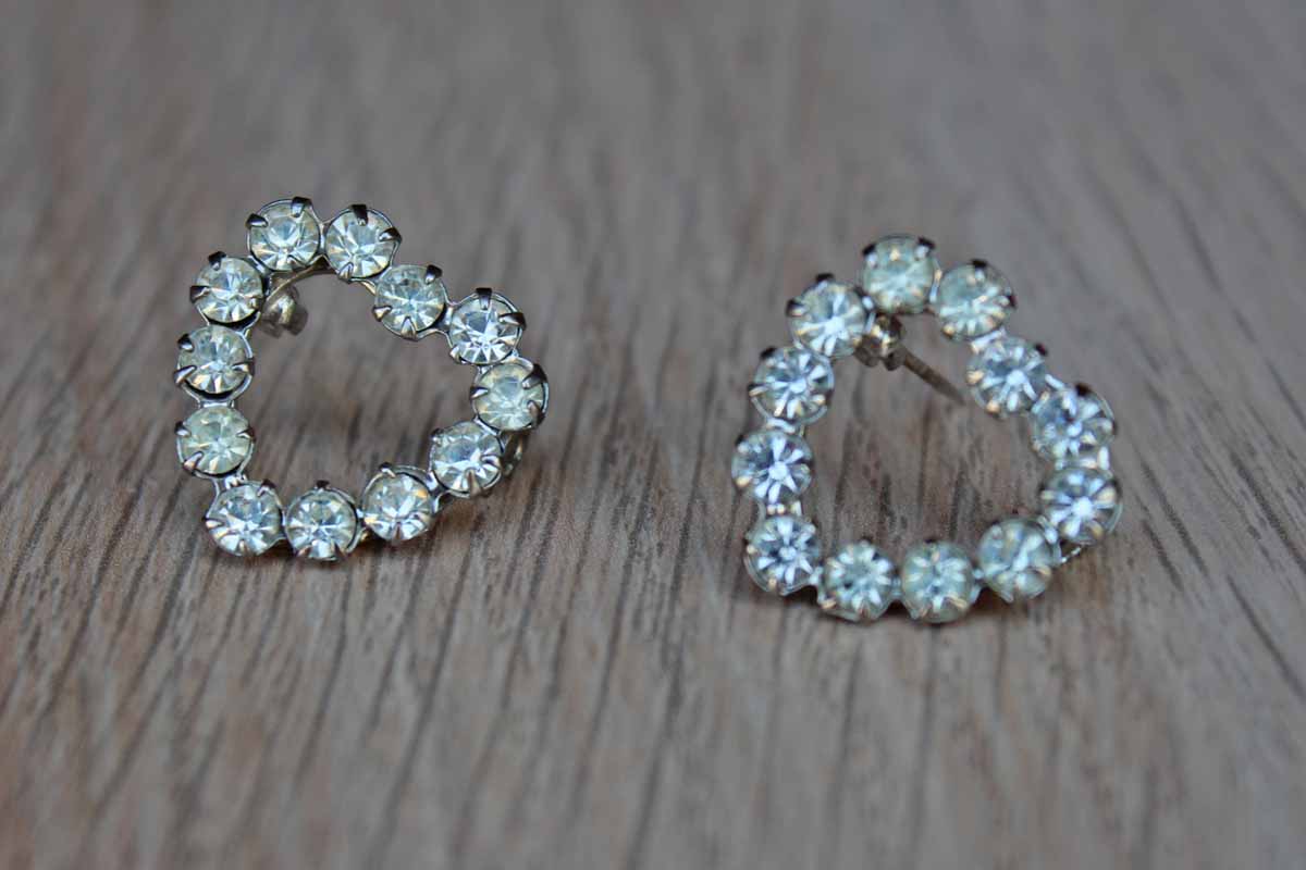 Heart Shaped Silver Rhinestone Scatter Pins, A Pair