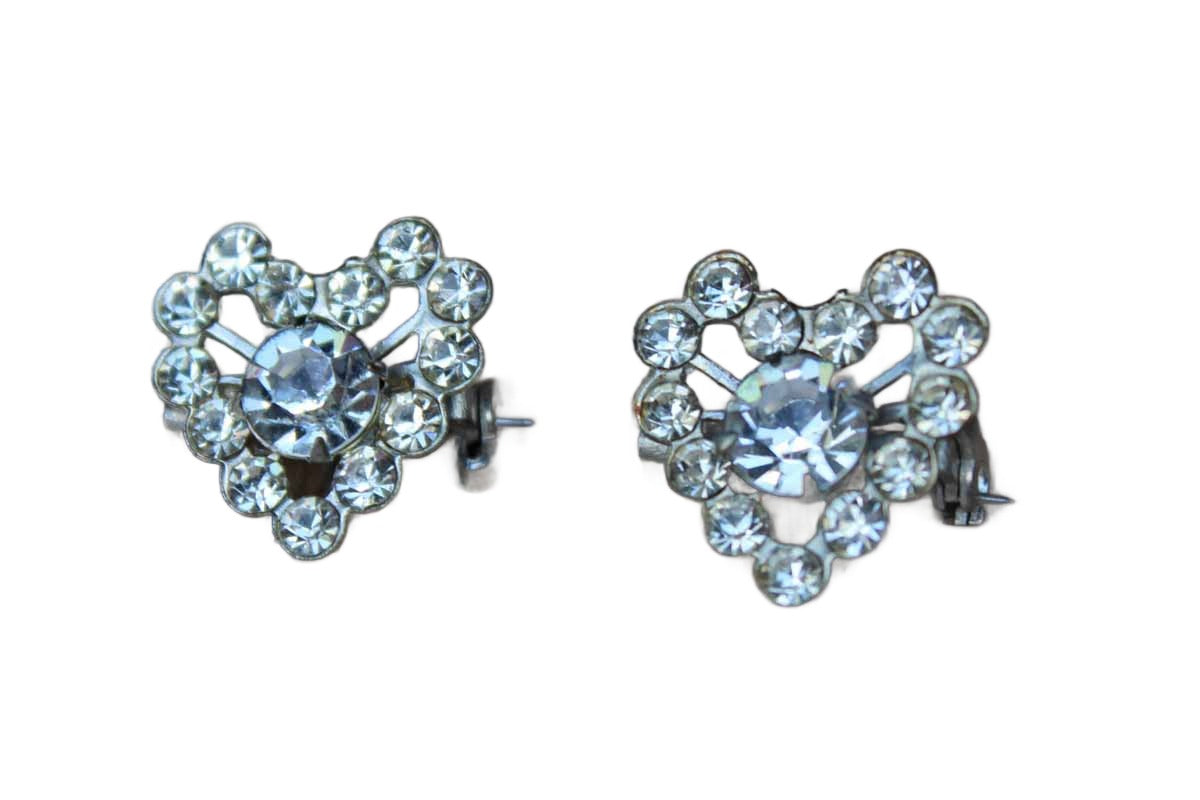 Silver Tone Rhinestone Heart Scatter Pins, A Pair