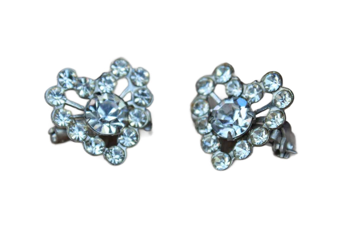 Silver Tone Rhinestone Heart Scatter Pins, A Pair