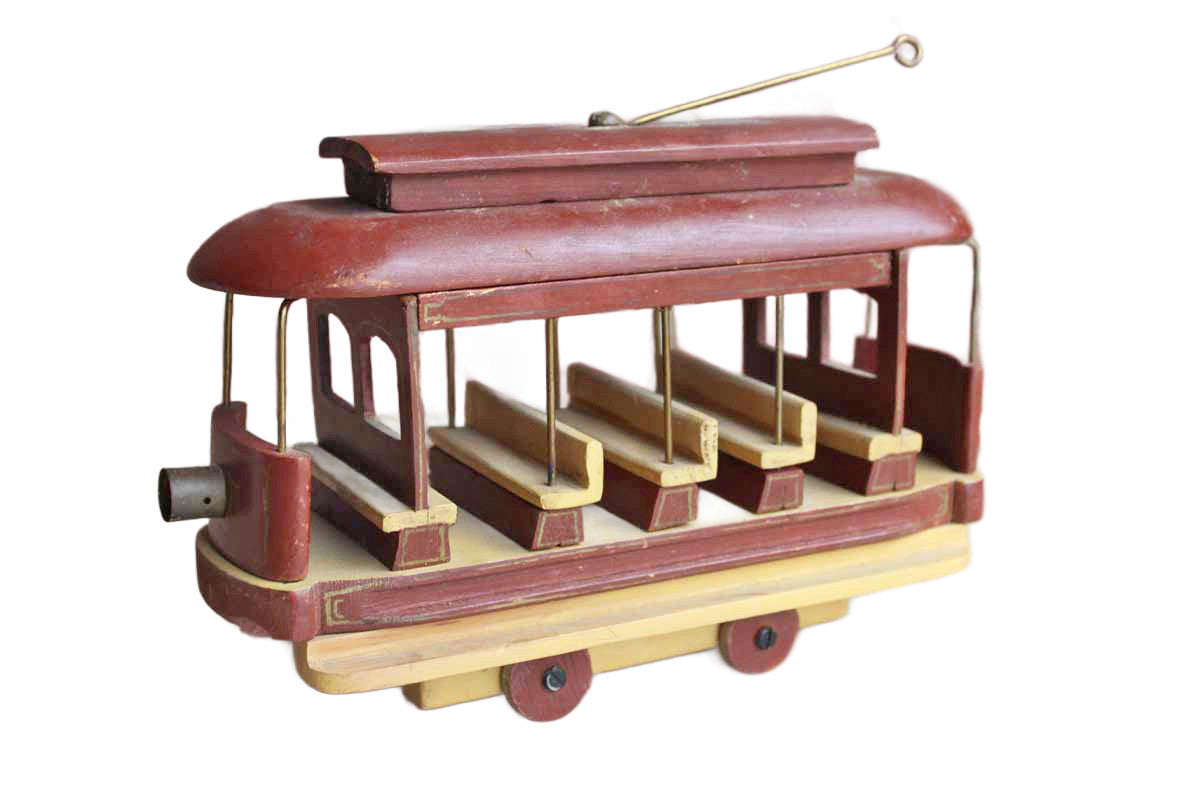 Painted Wood Cable Car Decorative Toy