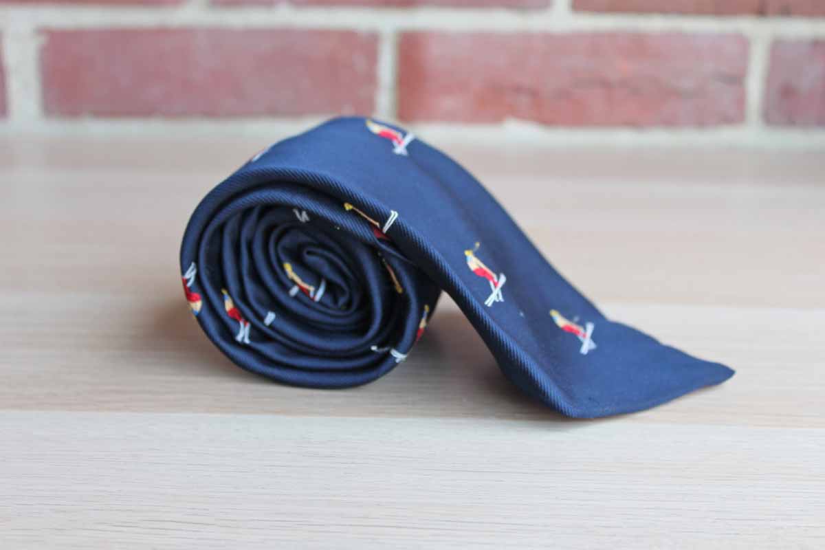 Polyester Necktie Decorated with Repeating Pattern of Colorful Racing Alpine Skiers