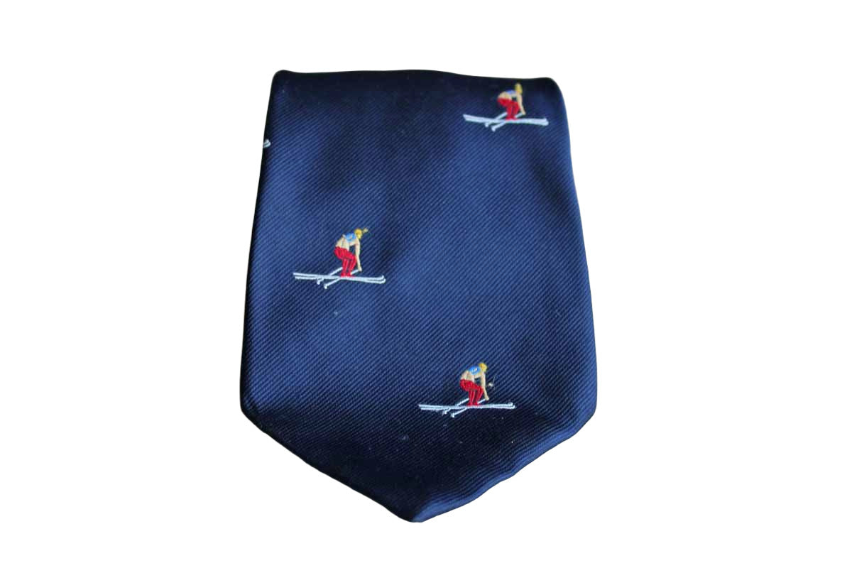 Polyester Necktie Decorated with Repeating Pattern of Colorful Racing Alpine Skiers