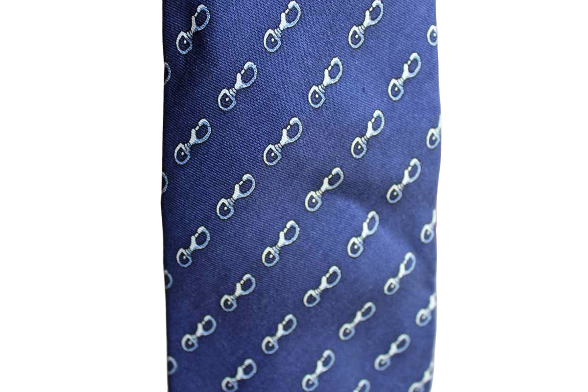Lord & Taylor 100% Silk Necktie Decorated with Swivel Eye Bolt Snap Hooks on Navy Blue Background